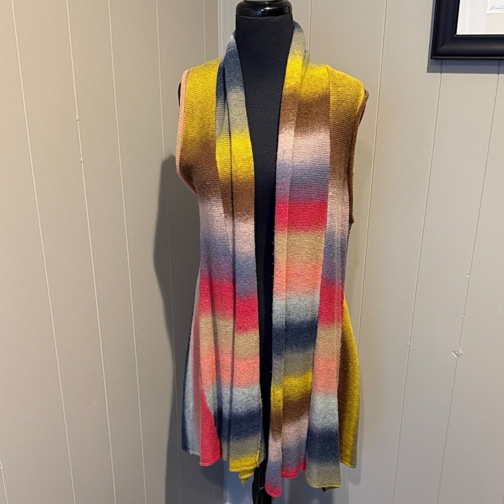 Habitat Multicolor Women's Medium Sleeveless Rainbow Stripe Cardigan Vest